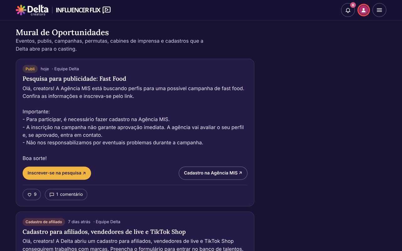 Tela da ferramenta selecionada na Influencer Flix
